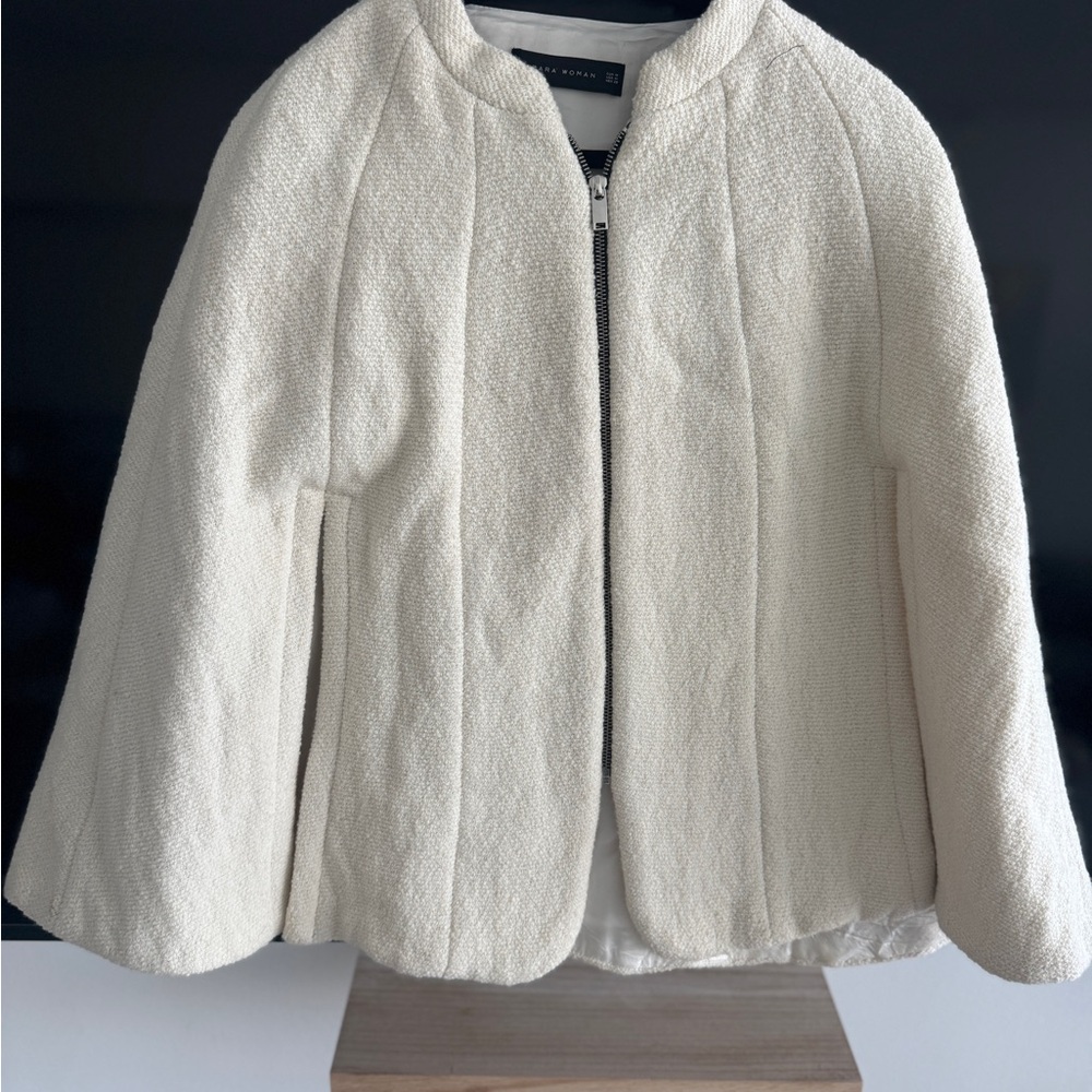 Zara Cream Textured Cape Jacket